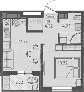 1-к. квартира, 32,3 м, 3/9 эт. - Фото 1