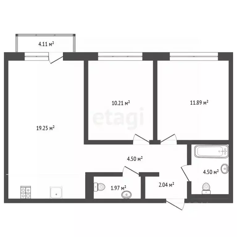 2-к кв. Тюменская область, Тюмень ул. Александра Звягина, 9 (54.8 м) - Фото 2