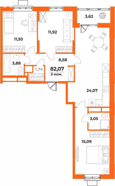 3-комнатная квартира: Хабаровск, Железнодорожный район (82.07 м) - Фото 1