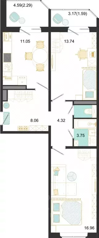 2-к кв. Московская область, Домодедово ул. Текстильщиков, 45 (61.76 м) - Фото 1