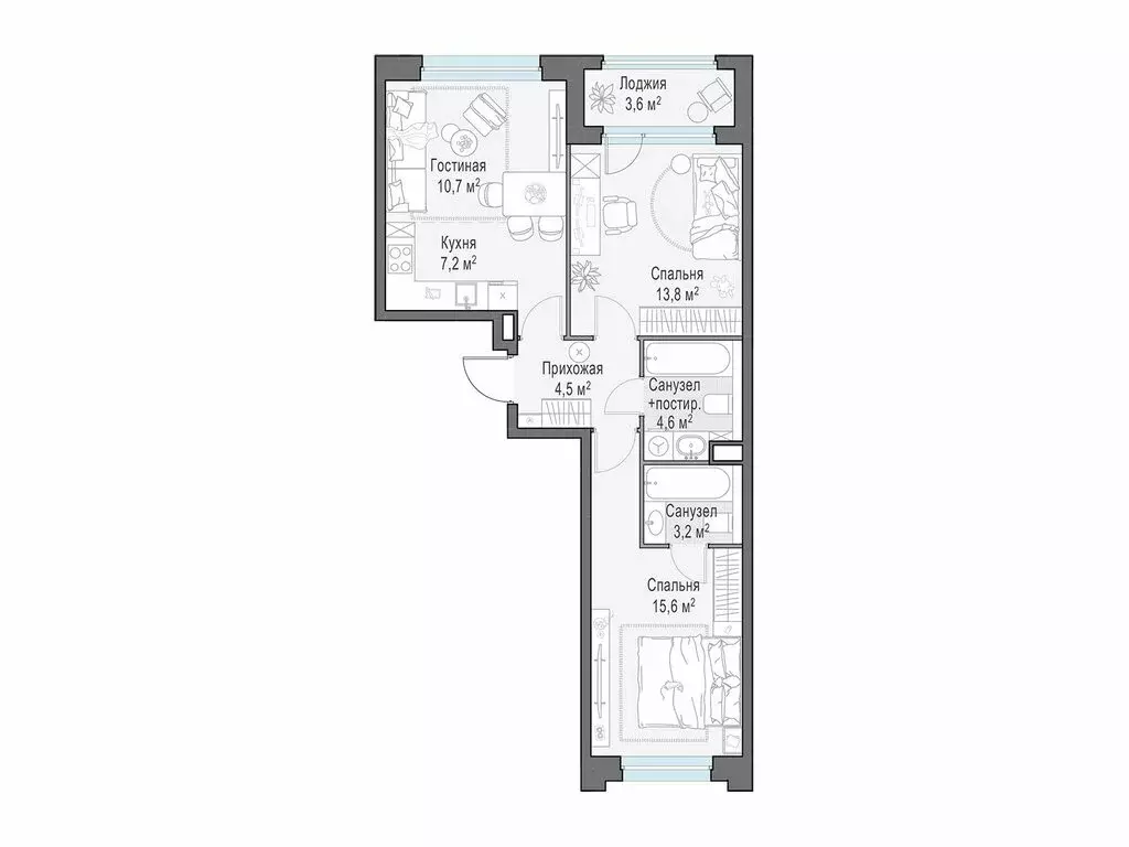 2-комнатная квартира: Мытищи, жилой комплекс Белый Grad, 12.2 (61.4 м) - Фото 1