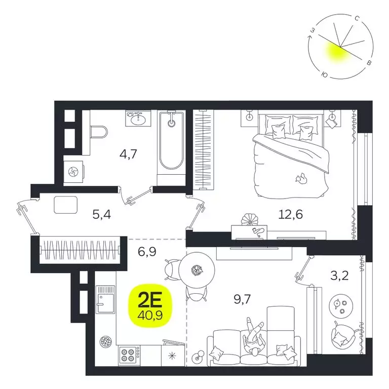 2-комнатная квартира: Екатеринбург, улица Титова, 19Б (40.9 м) - Фото 0