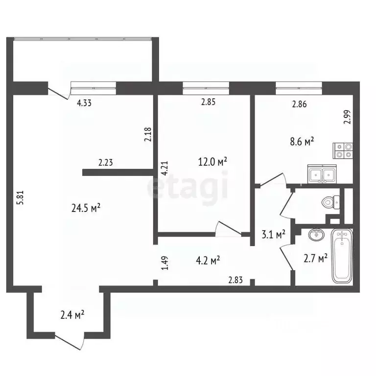 2-к кв. Ямало-Ненецкий АО, Ноябрьск ул. Ленина, 67 (58.4 м) - Фото 2