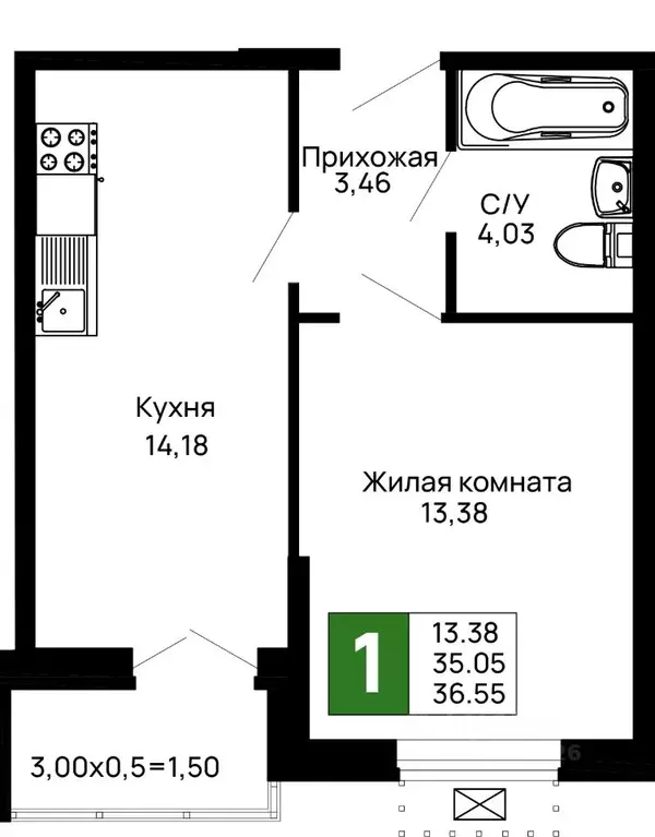 1-к кв. Адыгея, Майкоп 9 Мая ул., 14А (36.55 м) - Фото 0