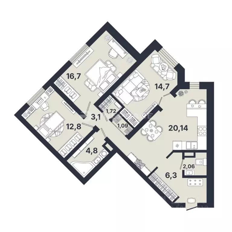 3-к кв. Санкт-Петербург просп. Художников, 33к4 (87.0 м) - Фото 2