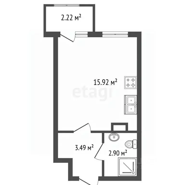 Студия Санкт-Петербург ул. Плесецкая, 4 (22.98 м) - Фото 2