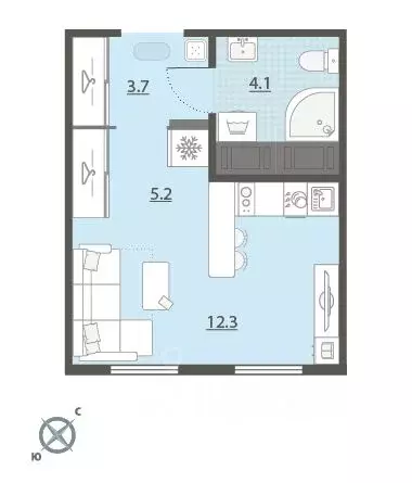 Студия Свердловская область, Екатеринбург Широкая Речка мкр, Меридиан ... - Фото 1