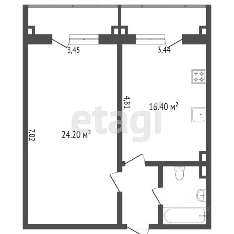 1-к кв. Ханты-Мансийский АО, Сургут ул. Замятинская, 11/1 (47.6 м) - Фото 1