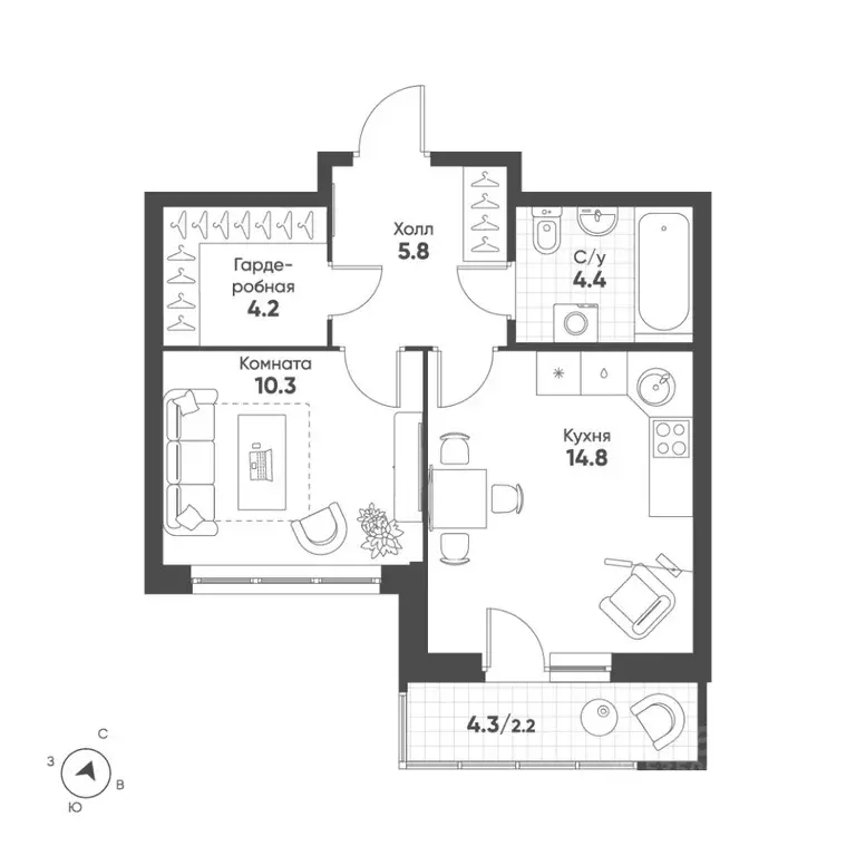 1-к кв. Свердловская область, Екатеринбург Солнечный жилрайон,  (41.7 ... - Фото 1