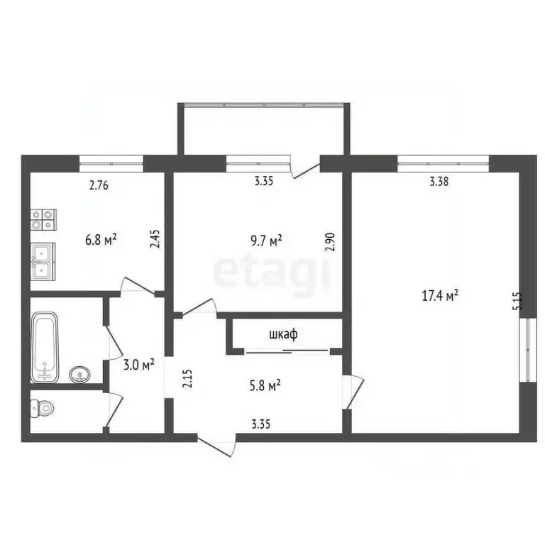 2-к кв. Вологодская область, Вологда ул. Панкратова, 66А (48.0 м) - Фото 2