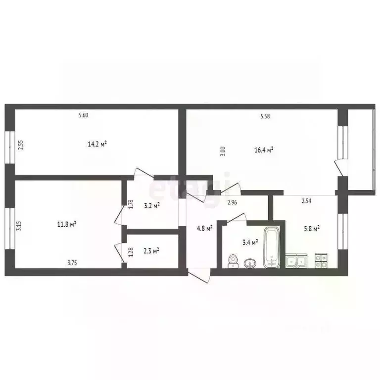 3-к кв. Вологодская область, Вологда ул. Космонавта Беляева, 10 (63.0 ... - Фото 1