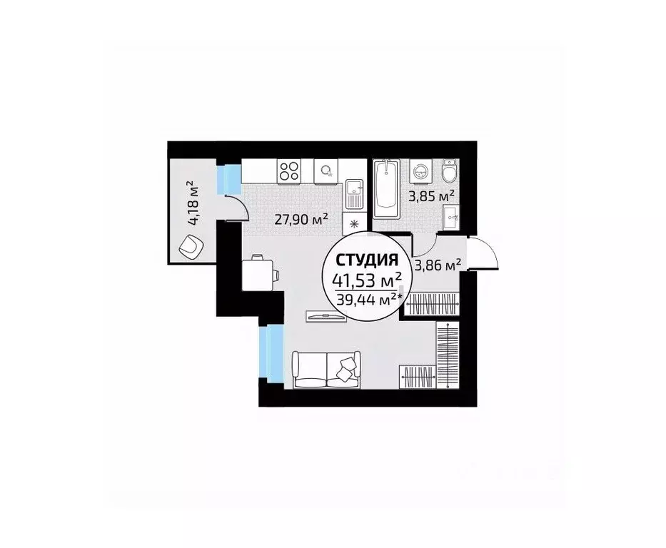 Студия Самарская область, Самара пос. Мехзавод, Новая Самара мкр,  ... - Фото 1