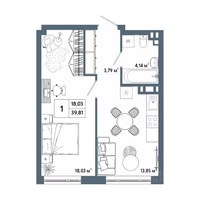 1-к кв. Башкортостан, Уфа 42-й кв-л,  (39.81 м) - Фото 1