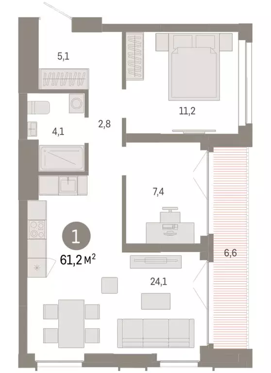 1-комнатная квартира: Новосибирск, Большевистская улица, 66 (61.15 м) - Фото 2