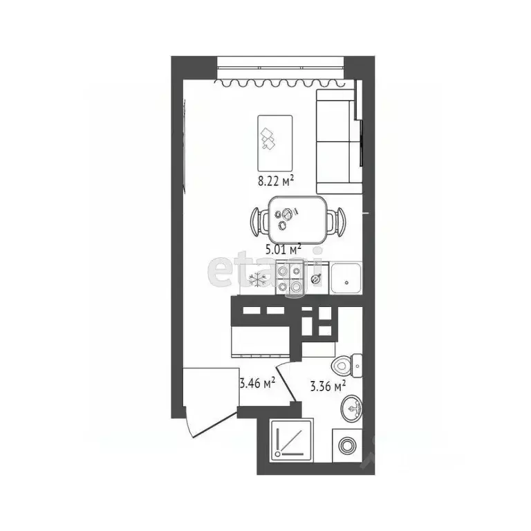 Студия Тюменская область, Тюмень ул. Лесопарковая, 1к1 (20.7 м) - Фото 2