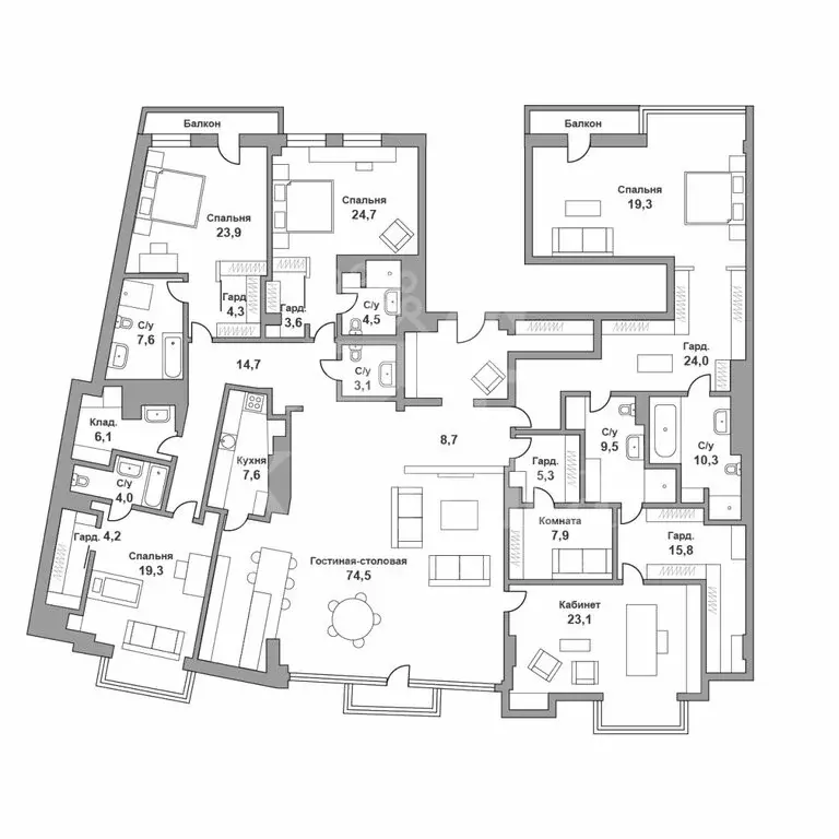 5-комнатная квартира: Москва, Малый Козихинский переулок, 11 (350 м) - Фото 1