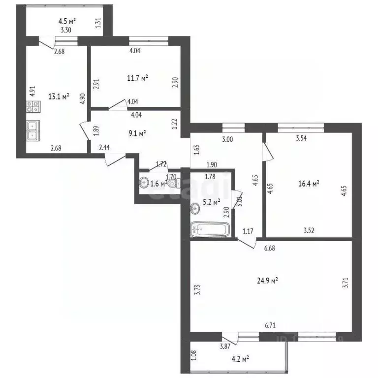 3-к кв. Тамбовская область, Тамбов Пионерская ул., 9 (90.4 м) - Фото 2