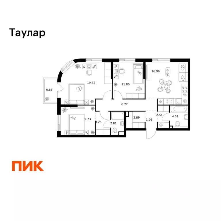 3-к кв. Татарстан, Казань Таулар жилой комплекс, 3 (82.1 м) - Фото 1
