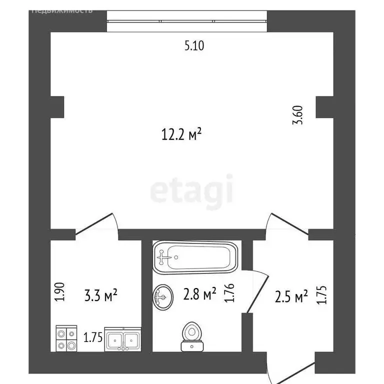 1-комнатная квартира: Туапсе, улица Гоголя, 7 (26.8 м) - Фото 0