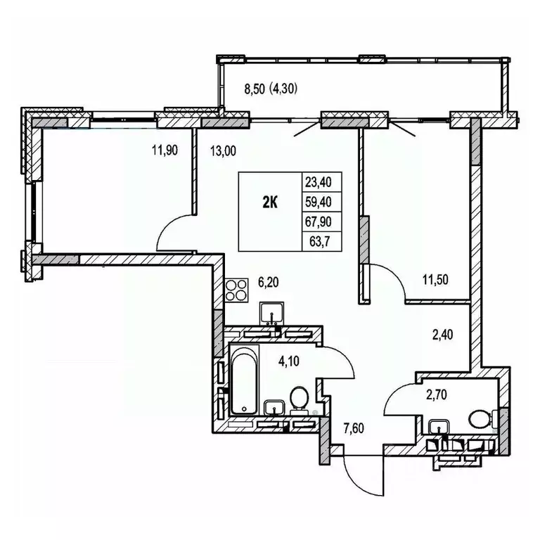 2-к кв. Новосибирская область, Новосибирск Авиастроителей мкр,  (63.7 ... - Фото 0