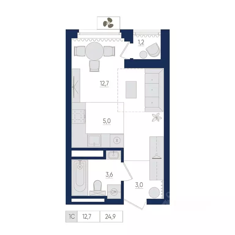 1-к кв. Башкортостан, Уфа ул. Евгения Столярова, 13 (24.9 м) - Фото 1