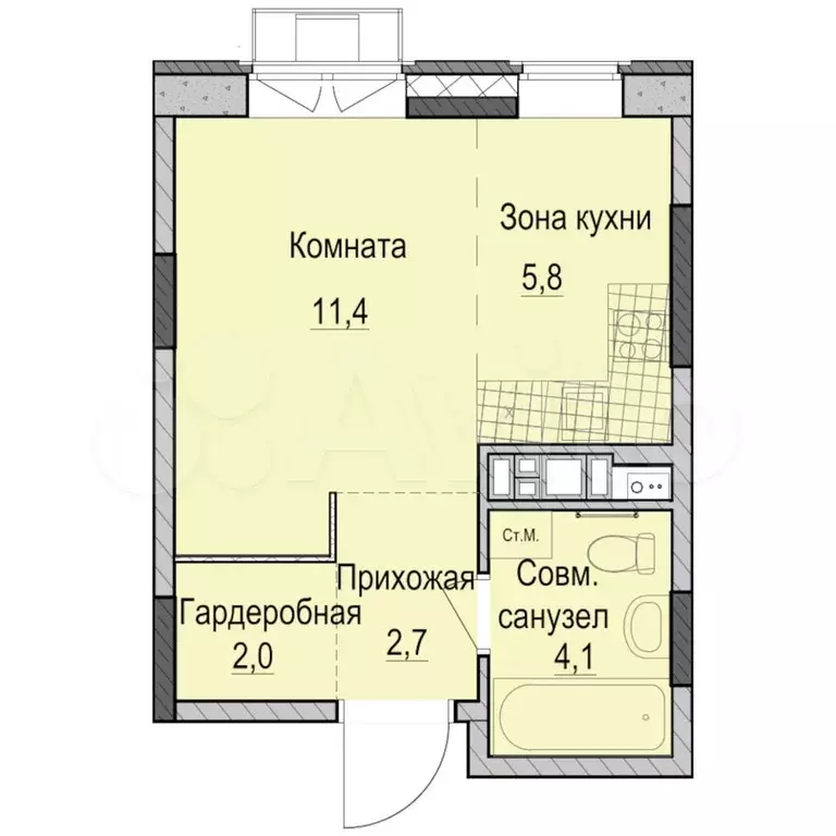 Квартира-студия, 26 м, 7/14 эт. - Фото 0