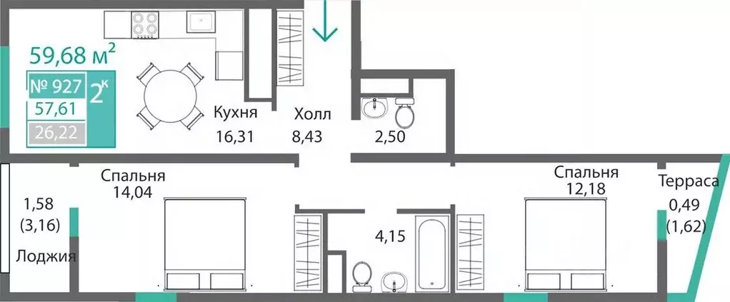 2-к кв. Крым, Симферополь Крымская роза мкр,  (59.68 м) - Фото 0