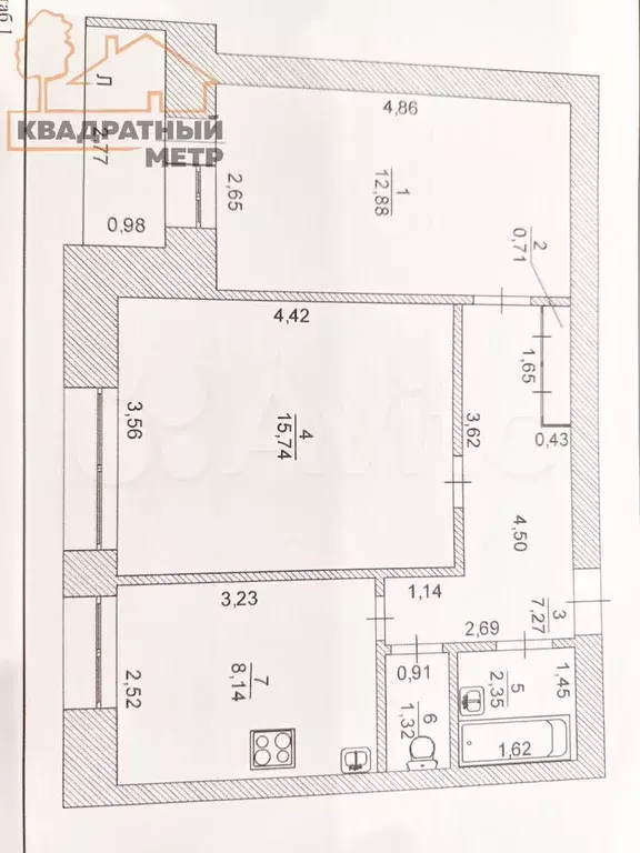 2-к. квартира, 48,4 м, 8/9 эт. - Фото 0