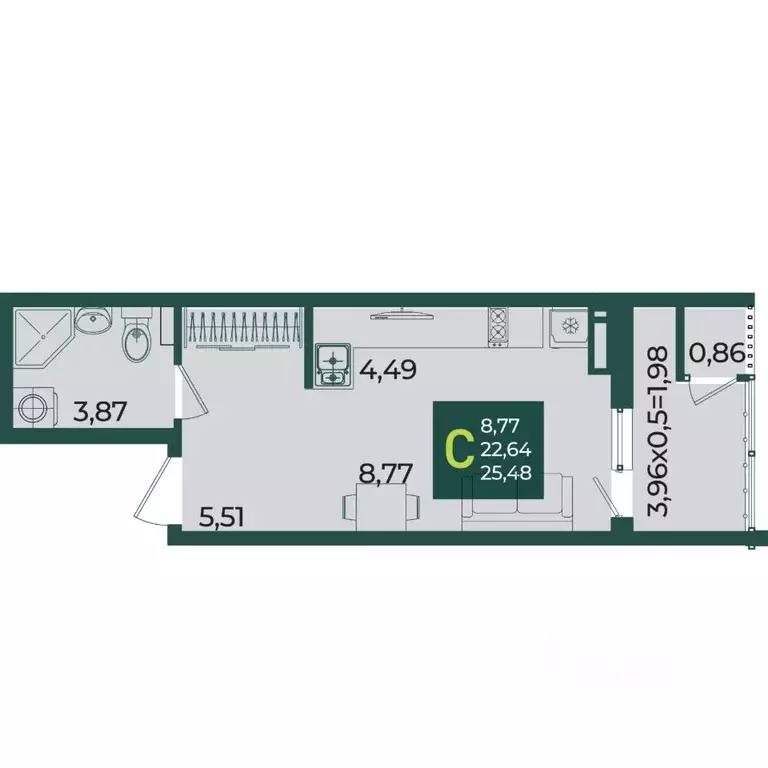 Студия Краснодарский край, Краснодар Образцово мкр,  (25.48 м) - Фото 1