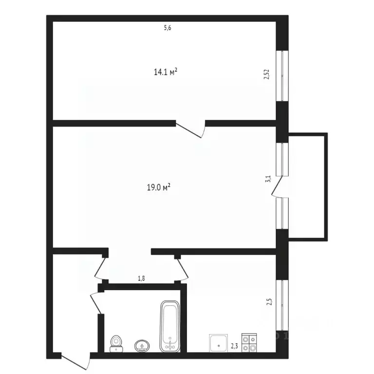 2-к кв. Тюменская область, Тюмень Рижская ул., 80 (46.1 м) - Фото 1