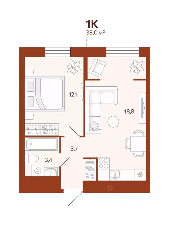 1-к кв. Тюменская область, Тюмень ул. Новаторов, 30 (38.0 м) - Фото 1