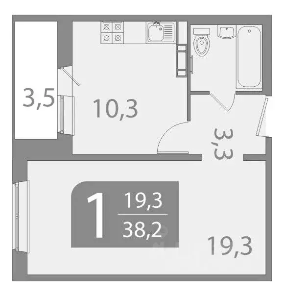 1-к кв. Томская область, Томск ул. Пришвина, 46 (36.46 м) - Фото 1