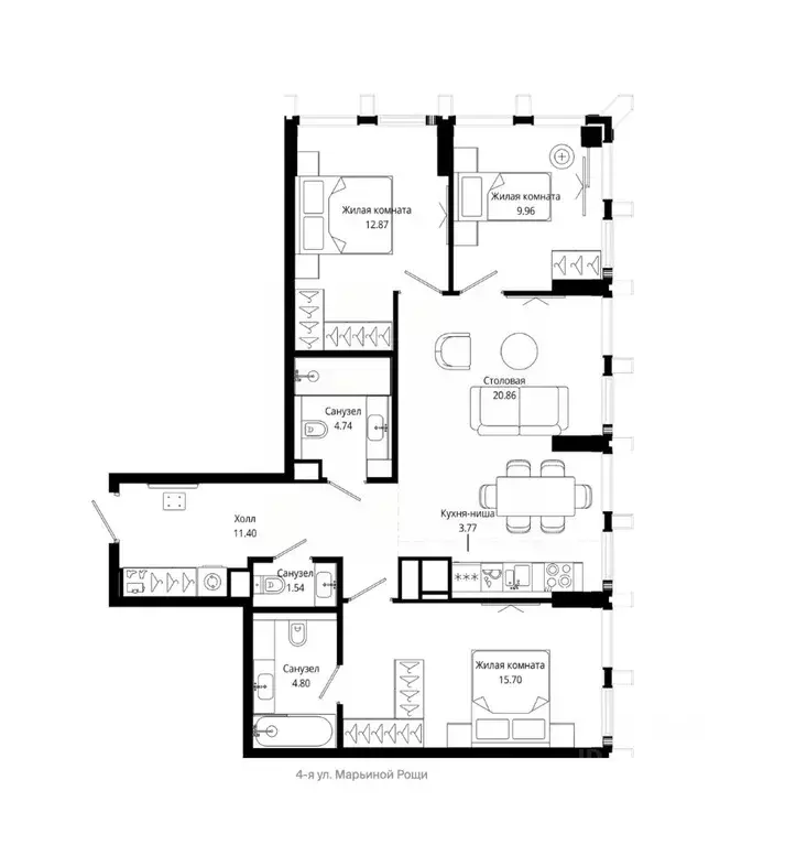 4-к кв. Москва ул. 4-я Марьиной рощи, 12К3 (85.64 м) - Фото 1