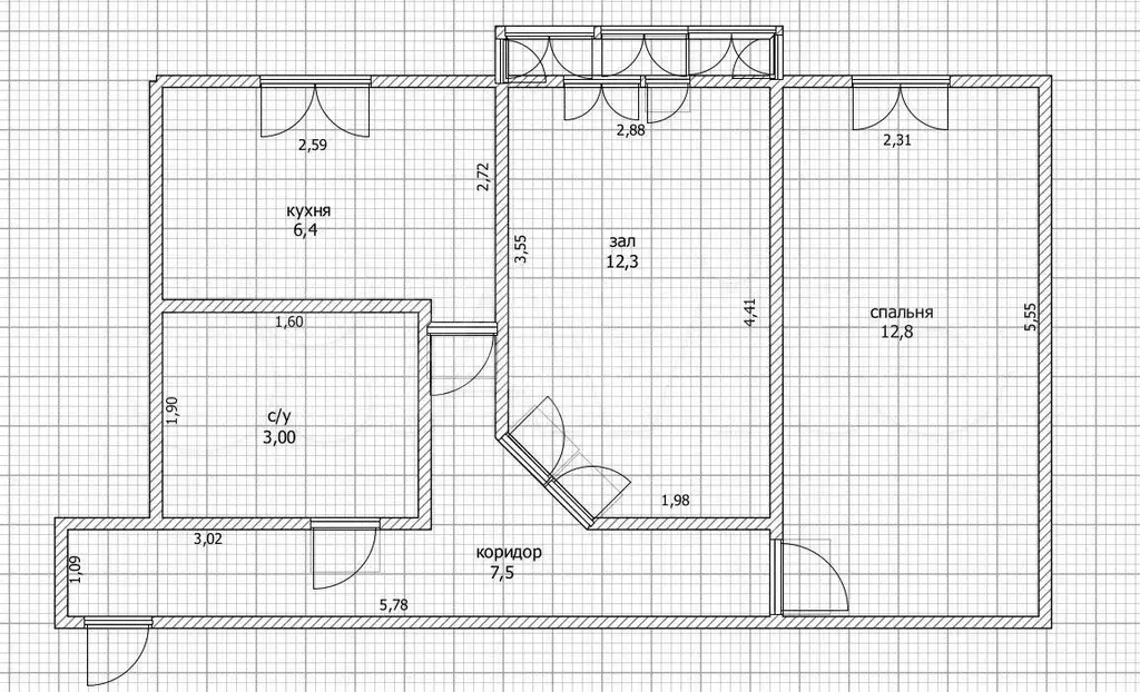 2-к. квартира, 42 м, 2/4 эт. - Фото 1