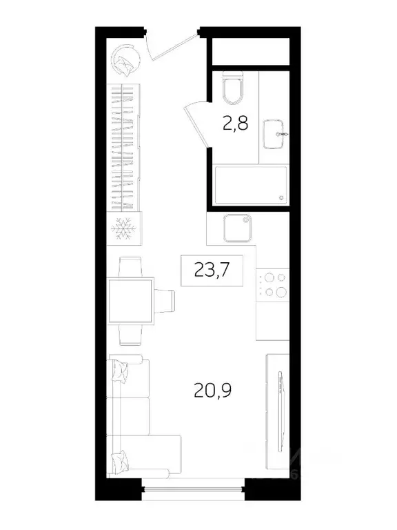Студия Санкт-Петербург ул. Пейзажная, 24к2 (19.0 м) - Фото 0