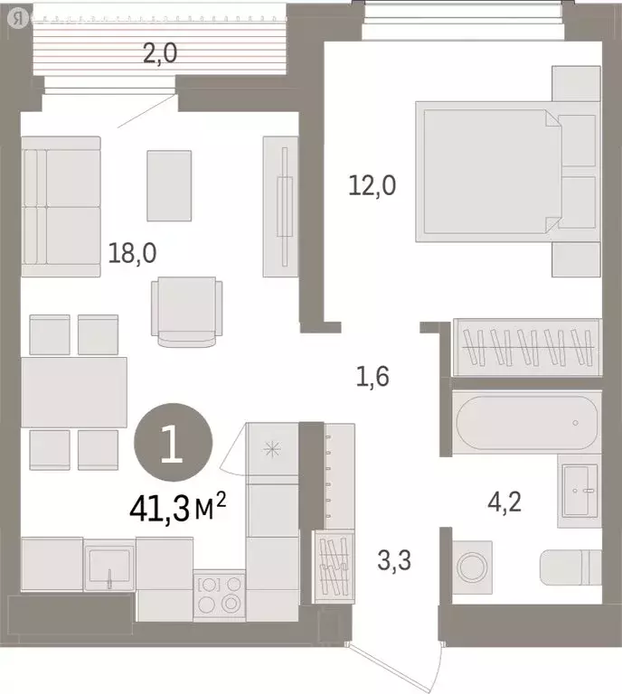 1-комнатная квартира: Новосибирск, улица Аэропорт (41.25 м) - Фото 0