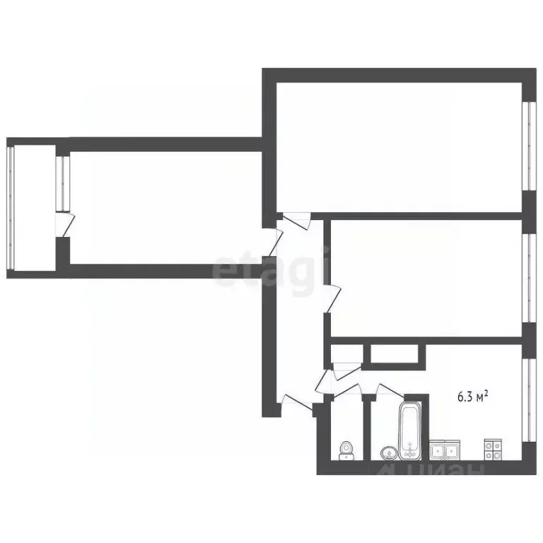 3-к кв. Санкт-Петербург Парашютная ул., 12 (59.7 м) - Фото 2