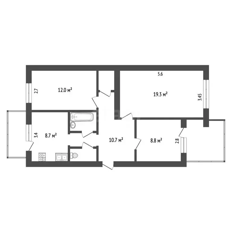 3-комнатная квартира: Симферополь, Эскадронная улица, 3 (65.1 м) - Фото 1