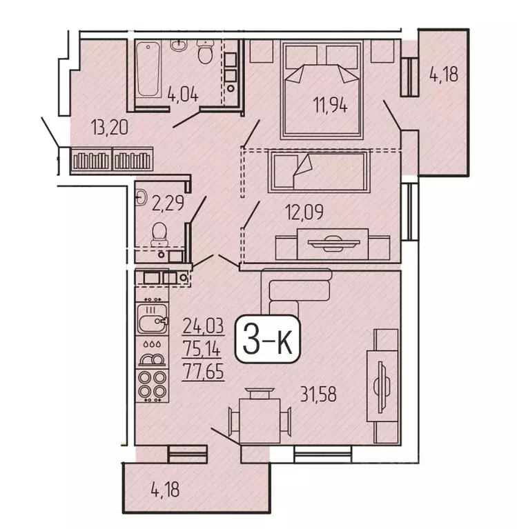 3-к кв. Бурятия, Улан-Удэ 140Б мкр,  (77.65 м) - Фото 1