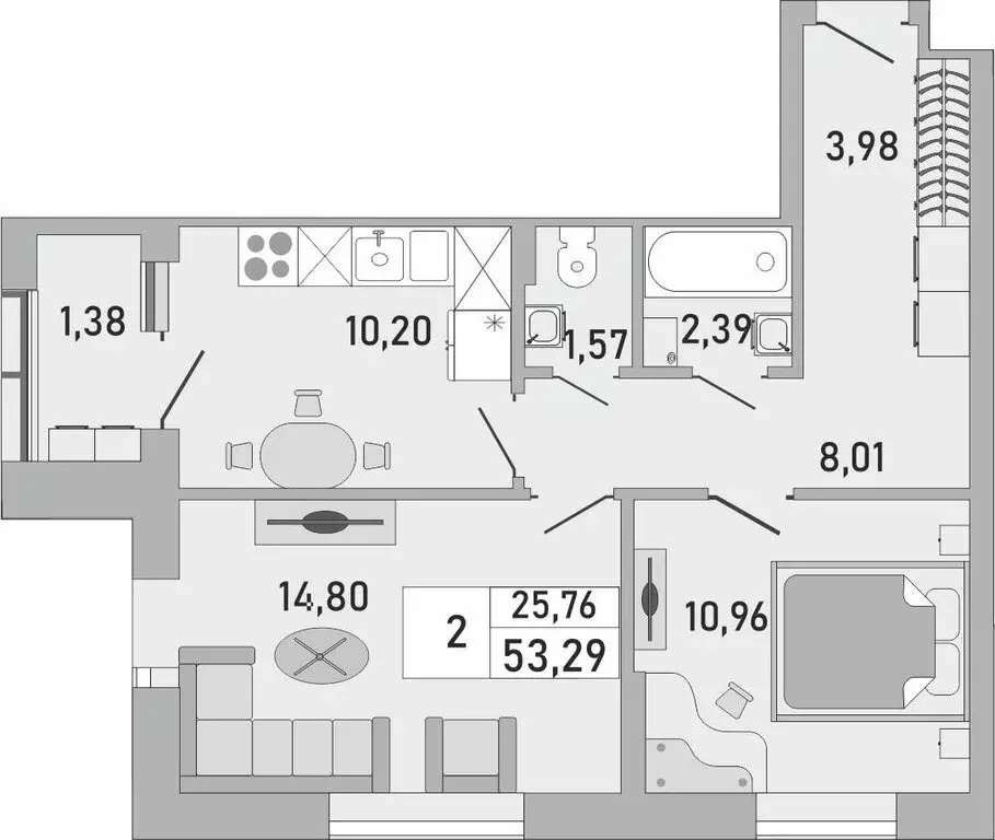 2-комнатная квартира: Уфа, Бакалинская улица, 9/1 (53.29 м) - Фото 0