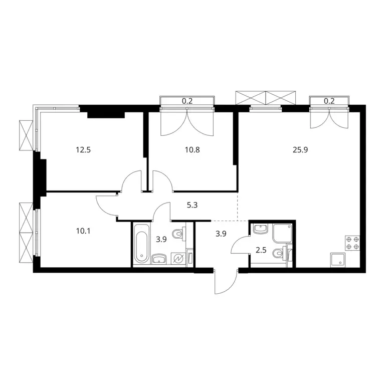 3-к квартира, 75.3 м - Фото 0