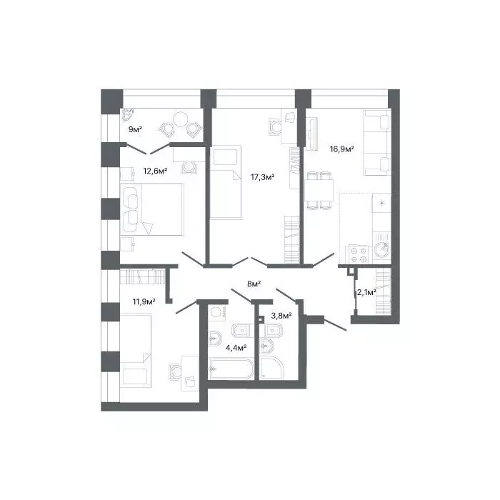3-комнатная квартира: Екатеринбург, улица Мира, 47 (80.3 м) - Фото 1
