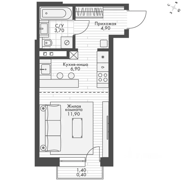 1-к кв. Татарстан, Зеленодольский район, Октябрьское с/пос, пос. ... - Фото 2