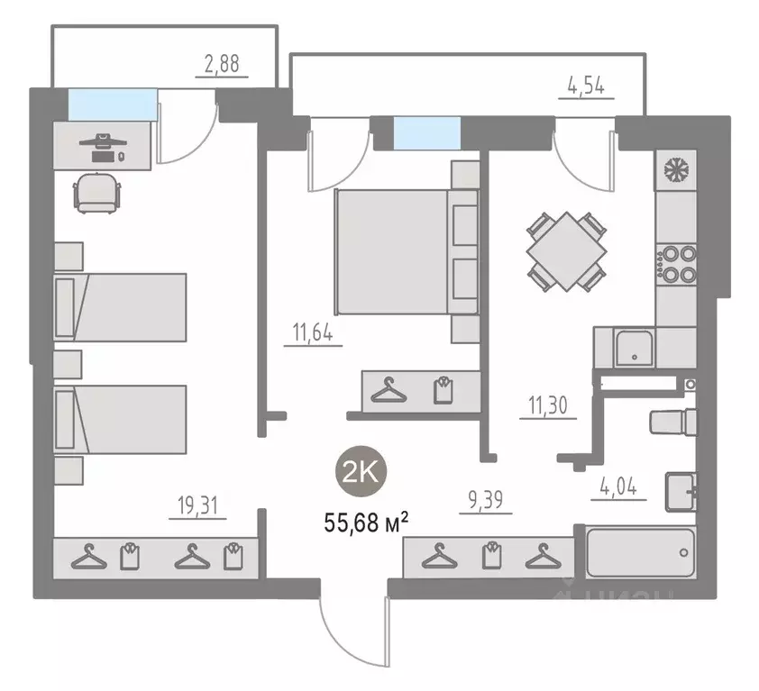2-к кв. Тюменская область, Тюменский муниципальный округ, с. Кулаково ... - Фото 1