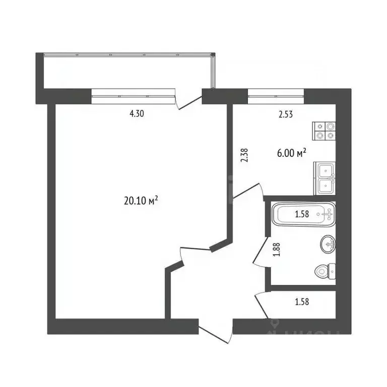 1-к кв. Ростовская область, Аксай ул. Вартанова, 10 (33.8 м) - Фото 2