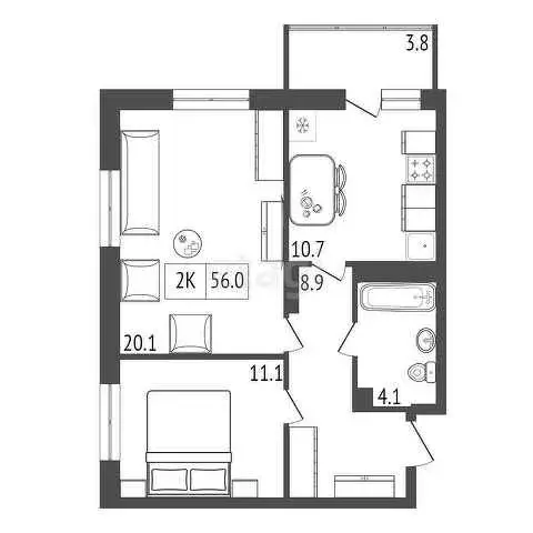 Продаётся 2-к квартира, 56 м - Фото 0