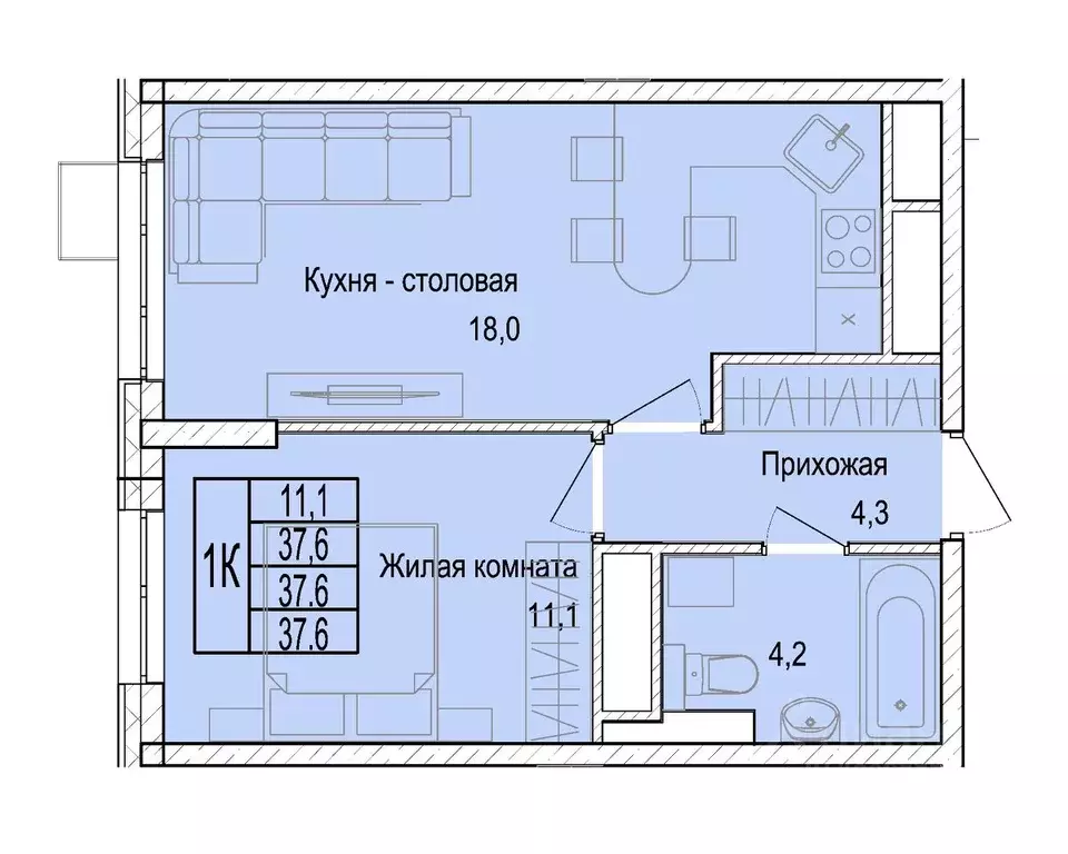 1-к кв. Московская область, Мытищи Медицинская ул., 2А (38.1 м) - Фото 0