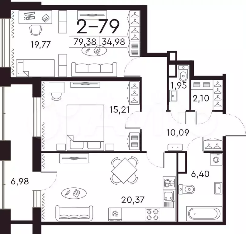 2-к. квартира, 79,7м, 7/8эт. - Фото 1