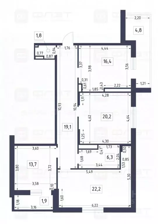 3-к кв. Татарстан, Казань ул. Заслонова, 40к2 (99.7 м) - Фото 2