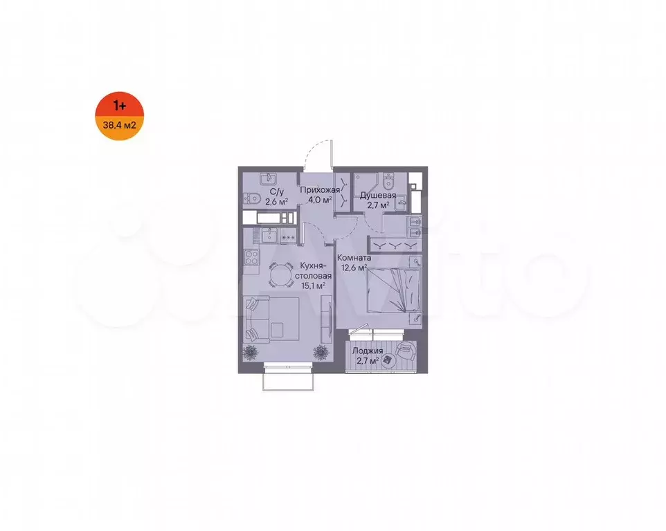 1-к. квартира, 38,4 м, 14/16 эт. - Фото 1
